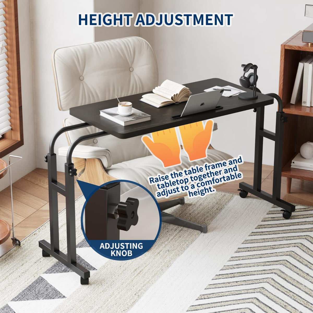 TigerDad Mobile Recliner Desk Overbed Table with Wheels Laptop Stand Tray - Image 6