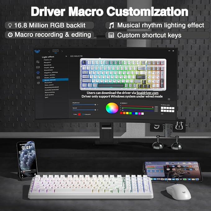 AULA F99 Wireless Mechanical Keyboard,Triple-Mode(BT5.0/2.4GHz/USB-C),Gasket Mounted Creamy Keyboard with Linear Switches, Side Printed PBT Keycaps,RGB Backlit PC Gaming Keyboards for Win/Mac - Image 7
