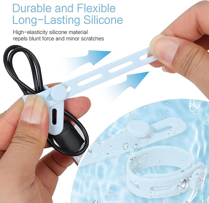 Donruby 24Pcs Silicone Cable Ties, Reusable Cord Organizer Straps, Ice Blue | Adjustable, Multipurpose, 5.12" High-Elasticity Cord Wraps for Bundling Electronics, Home Office Travel Essentials - Image 4