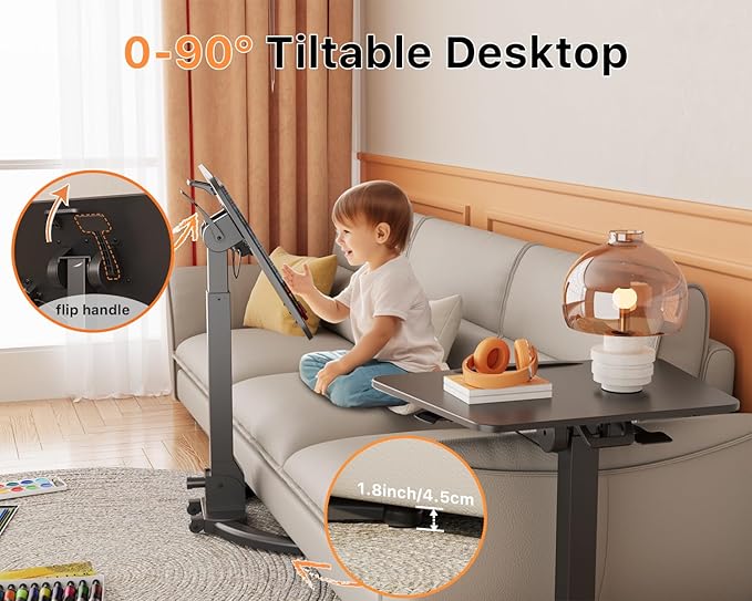 JOY worker Foldable Standing Desk, 90° Tilt Height Adjustable Desk, Black | MDF Tiltable Desktop, Height Adjustable, Collapsible Low Base with Hidden Wheels, Non-Slip Mat, Holds 22lbs, for Home Office - Image 5