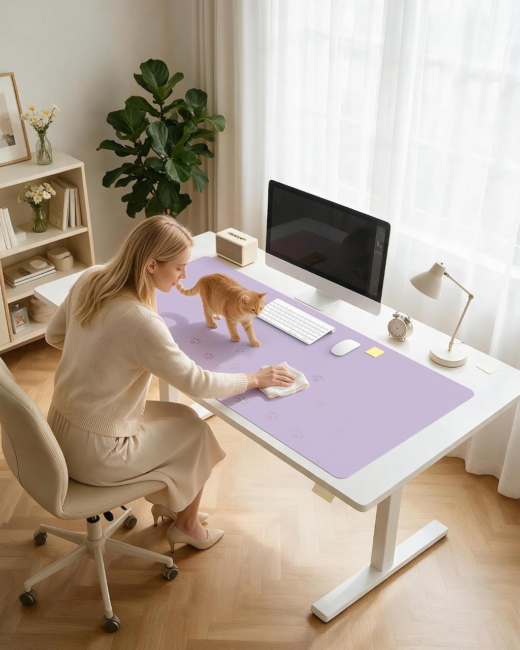 YSAGi Leather Desk Pad Protector, Office Desk Mat, Large Mouse Pad, Non-Slip PU Leather Desk Blotter, Laptop Desk Pad, Waterproof Desk Writing Pad for Office and Home (Light Purple, 55" x 24") - Image 9