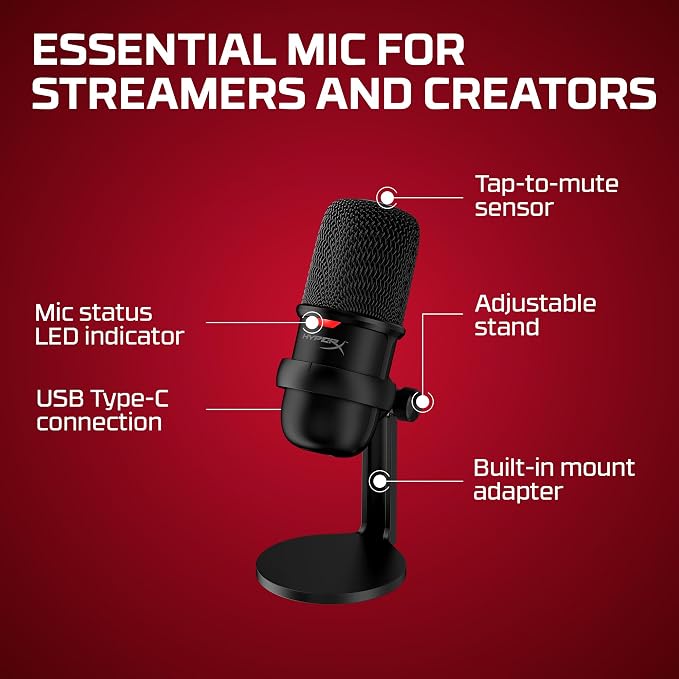 HyperX SoloCast – USB Condenser Gaming Microphone, for PC, PS4, PS5 and Mac, Tap-to-Mute Sensor, Cardioid Polar Pattern, great for Streaming, Podcasts, Twitch, YouTube, Discord,Black - Image 7