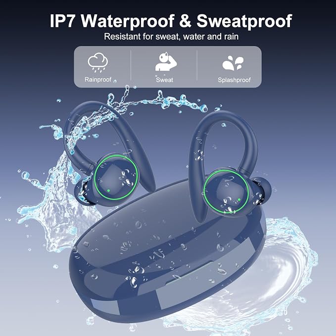 Wireless Earbuds, Bluetooth 5.4 Headphones Sport Over Ear Buds With ENC Mic | Noise Cancelling Mic, 48H, Wireless Earphone With Earhooks, Stereo Deep Bass, IP7 Waterproof Headset for Workout Running,Blue - Image 7