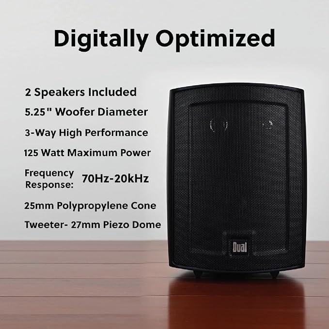 Dual Electronics LU53PB 5.25" 3-Way Indoor Outdoor Wired Speakers Pair | Weather & UV resistant, for patio, pool & garage, expansive stereo sound, easy setup, wired home speakers, black pair - Image 2