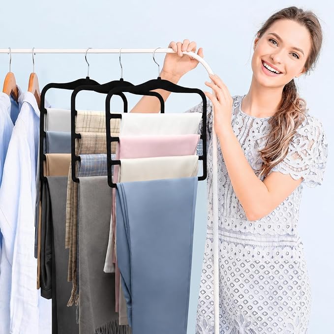 2 Pack Non-Slip Velvet Pants Hangers, Magic Space Saving Closet Organizers | Keeps Jeans, Slacks, Scarves, Belts, and Towels Neatly Stored, Dorm Room Essentials For Apartments, Wardrobes, Small Rooms - Image 5