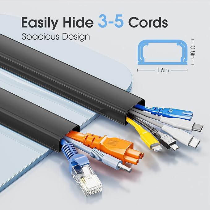 Large Cord Hider - 47in Wire Hiders for TV on Wall, Paintable Cable Hider, X-Large Cable Management Kit, Cord Hiding for Wall, W1.6in H0.8in, Black - Image 2