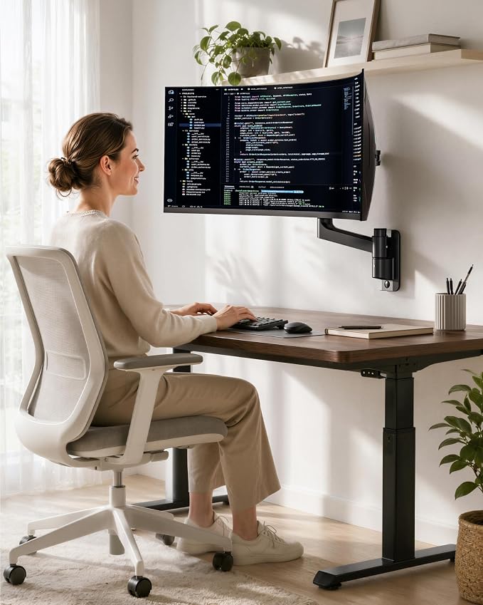 Single Wall Mount Monitor Arm for 17-49" Ultrawide Screens | Heavy Duty Wall Mount Stand Holds up to 44 LBS - Image 9