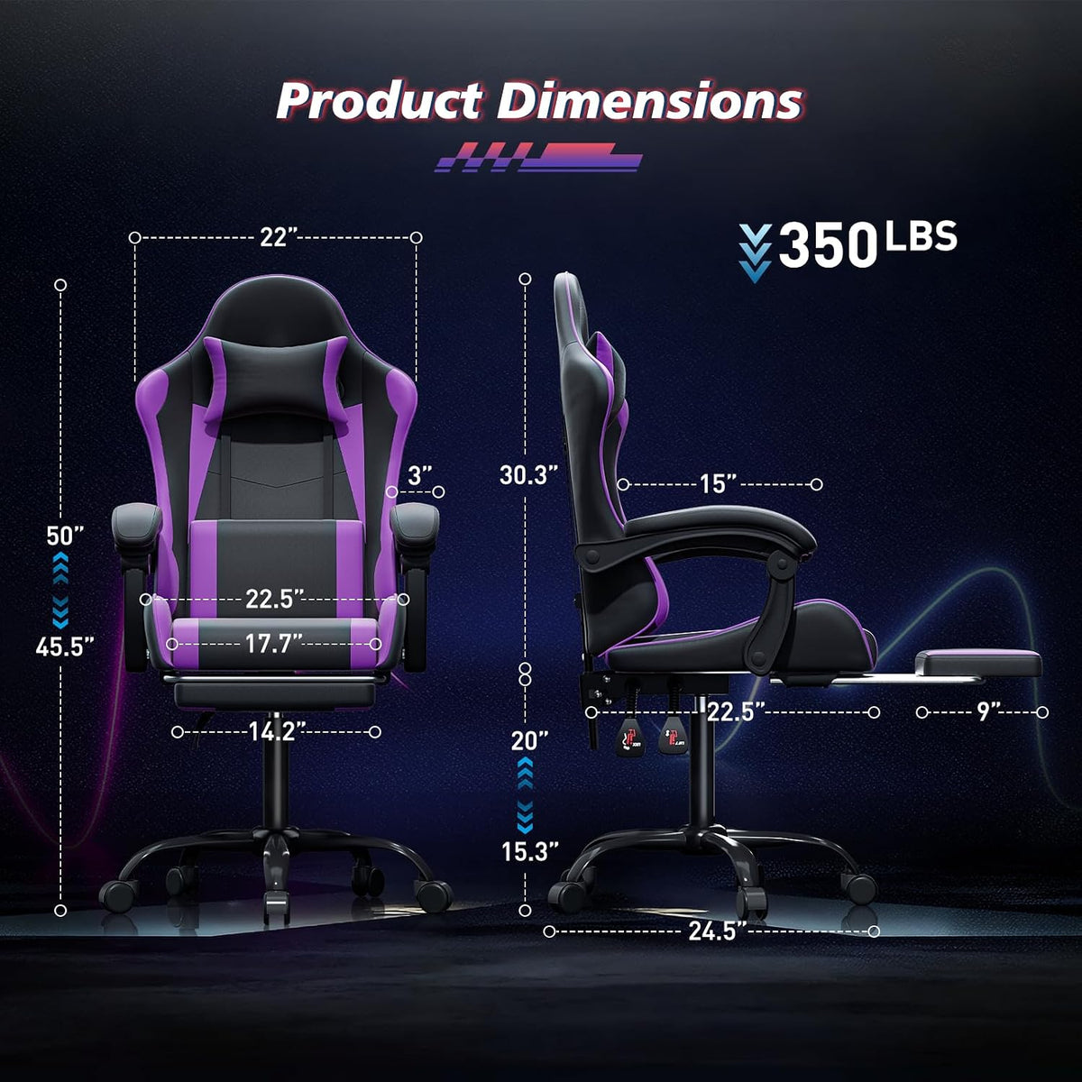 Magshion Video Gaming Computer Chair with Footrest, Purple - Image 3