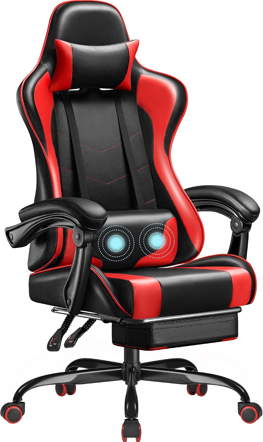 Homall Gaming Chair, Ergonomic, Footrest & Massage Lumbar Support, Red by Homall
