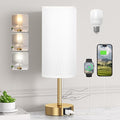 Gold Bedside Lamp for Bedroom Nightstand - Small Table Lamp with USB Ports | USB A+C Ports, 3 Color Temperatures, LED Bulb Included, White Fabric Shade, Gold Brass Metal Base, 14" Tall Desk Lamp by PartageiZ