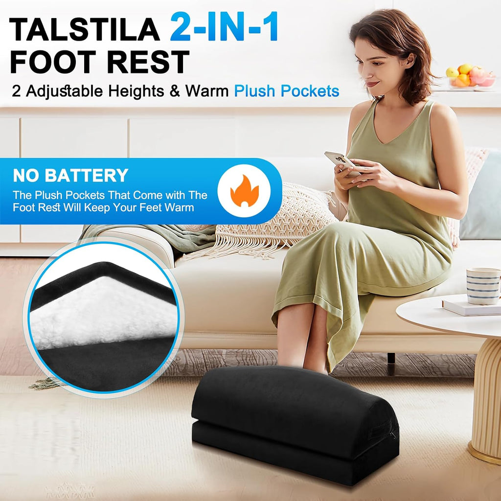 TALSTILA Foot Rest for Under Desk at Work, Foot Rest with Warm Plush Feet Pocket, Ergonomic Adjustable Memory Foam Footrest for Office Chair, Foot Stool for Office - Back & Leg Pain Relief - Image 2