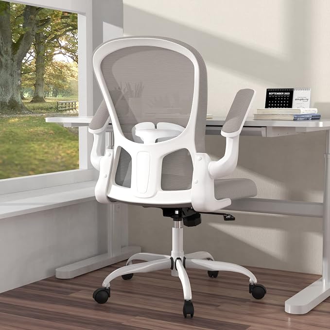 Ergonomic Office Chair, Comfort Swivel Home Office Task Chair, Breathable Mesh Desk Chair, Lumbar Support Computer Chair with Flip-up Arms and Adjustable Height by Silybon