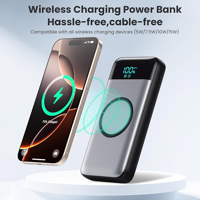 Wireless Portable Charger 40800mAh with 3 Built-in Cables,7-in-1 15W Wireless Charging Power Bank,25W PD QC 4.0 Fast Charging USB C Travel Essentials Battery Pack for iPhone 17/16/15/14,Galaxy,Android - Image 2