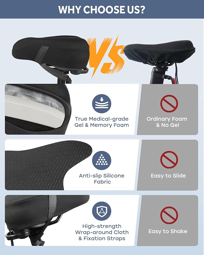 Bike Seat Cushion, Gel Bicycle Saddle Cover for Men Women Comfort Cycling | MXMXK Bike Seat Cover Gel Padded Comfortable for Stationary Exercise & Peloton Bikes, Mountain & Road, City Cruise Bikes - Image 3