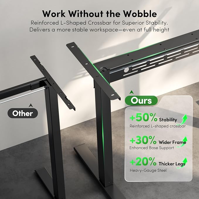 FEZIBO Electric Standing Desk with L-Shaped Crossbar & Cable Management System, 48 x 24 Inches Sit Stand up Desk, Adjustable Height Standing Desk for Home Office, Black - Image 6