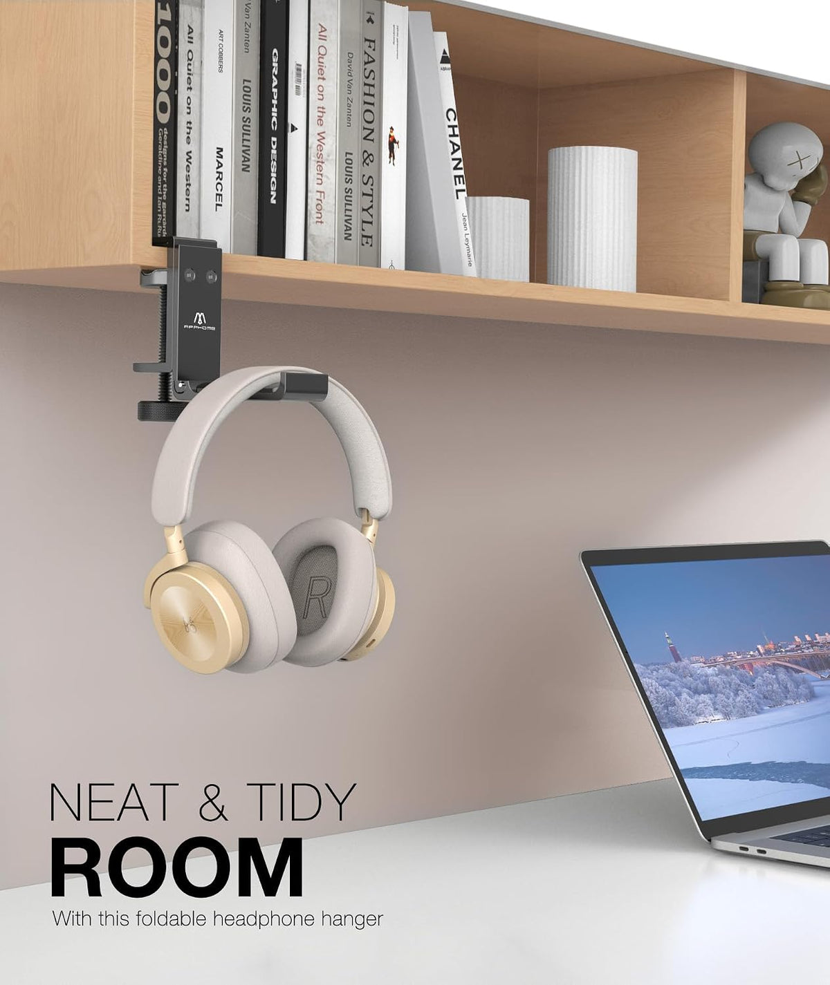 New Foldable Headphone Stand Hanger Holder Aluminum Headset Soundbar Stand Clamp Hook Under Desk Space Save Mount, Universal Fit Gaming Headphones, Black - Image 3