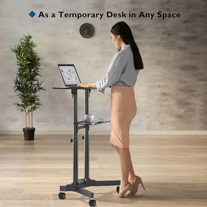 BONTEC Lecterns & Podiums Portable Mobile Standing Laptop Desk, Sit Stand | Height Adjustable, Home Office Classroom Pulpit Stand Up Desk Workstation, Rolling Table Laptop Cart with Storage Tray - Image 7