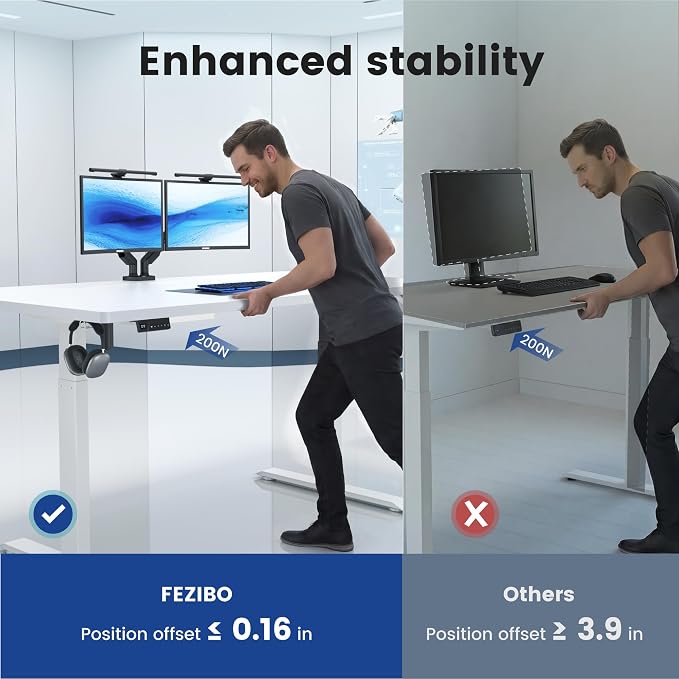 FEZIBO Standing Desk 83 × 37 Inch Electric Height Adjustable, White | 1" Thick Large Adjustable Desk with Integrated Dual-Beam, Cable Management, Computer Desk for Home Office Workstation - Image 6