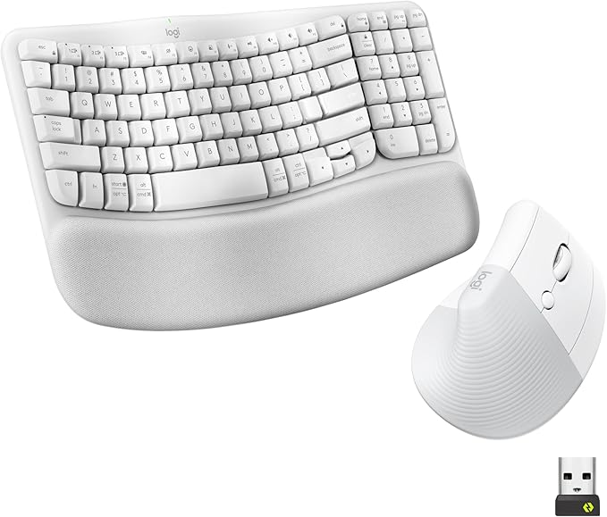 Logitech Wave Keys and Lift Vertical Mouse Combo with Palm Rest - Off-White | Cushioned palm rest, Easy-Switch, Bluetooth, compatible with Multi-OS, designed for Windows and Mac, vertical design by Unknown