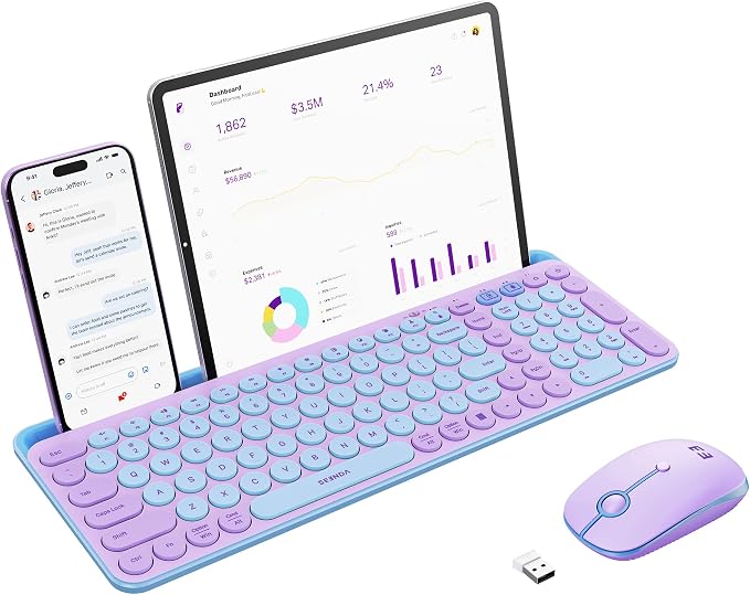 seenda CTU-301 Bluetooth Keyboard and Mouse Combo for iPad,Dark Purple | Bluetooth+2.4G combo with tablet holder, full-size keys and quiet clicks for iPad, iPhone, Mac, Windows and Android. by seenda-JustBeYourself