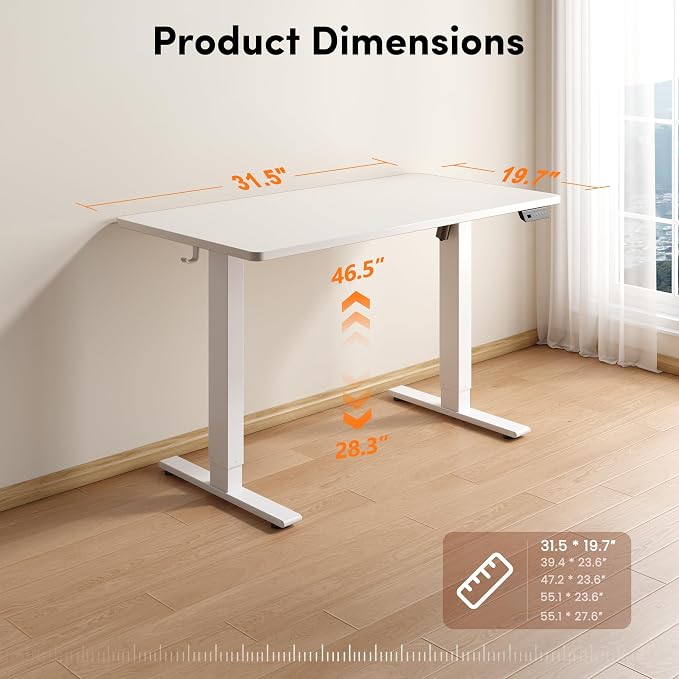 FEZIBO One-Piece Standing Desk, 32"x20" Seamless Tabletop Electric Height Adjustable for Home Office, Study Rooms & Multi-Device Workstations, White - Image 2