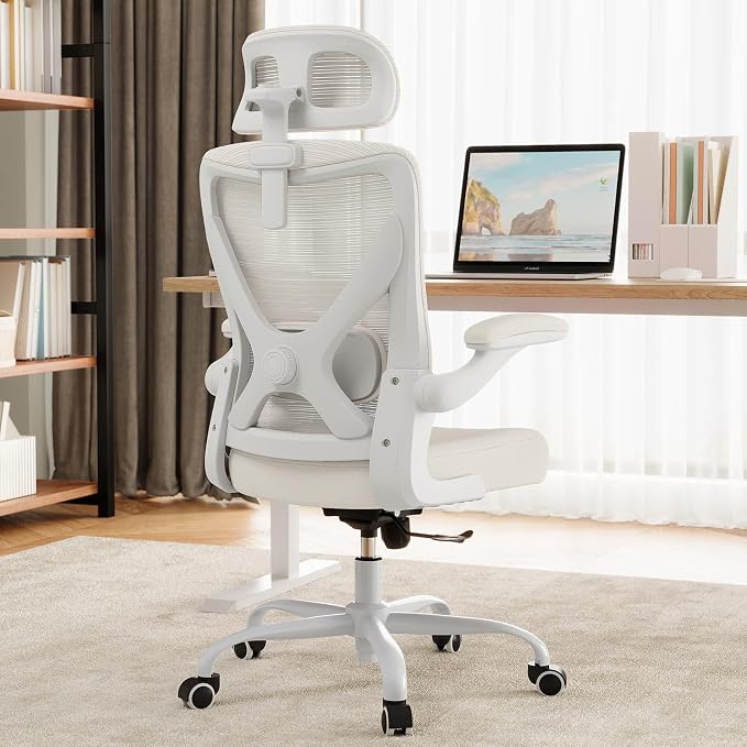 Ergonomic Office Chair: Mesh Desk Chair Comfy with Headrest& Lumbar Support | Ergalithic Big and Tall Office Chairs with Wheels & Flip-Up Arms-Computer Gaming Chairs for Adults Home Office Chairs(White) - Image 8