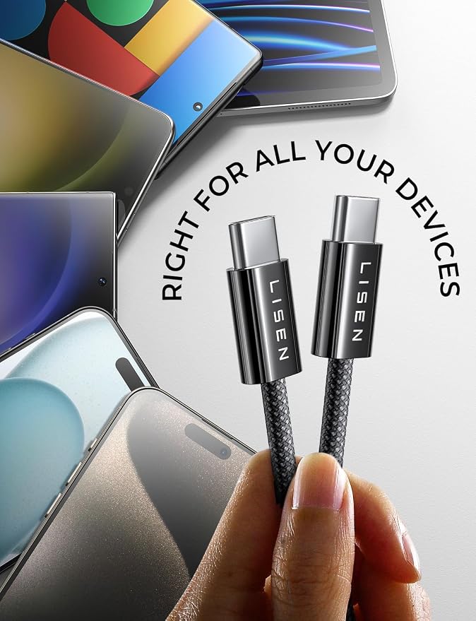 LISEN USB C Cable, 6-Pack [3.3/3.3/6.6/6.6/6.6/10FT] USBC to USBC Cable for iPhone 16e 15 Pro Max Charger Cord, 60W C to C Cable Fast Charging for Samsung S25/S24/23, Switch 2, iPad, MacBook,Black - Image 6