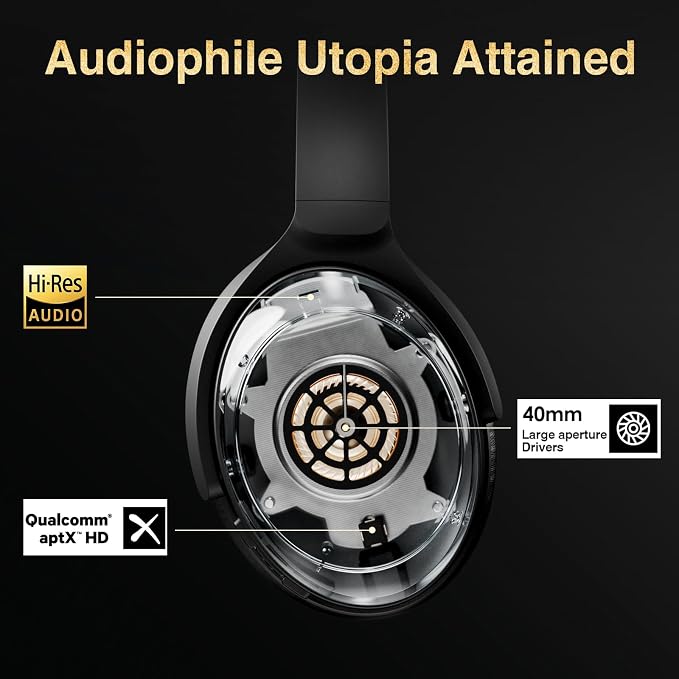 Bluetooth Headphones, Premium Active Noise Cancelling Wireless Headphones Over Ear, 50H Playtime, Hi-Res Audio, Deep Bass, Memory Foam Ear Cups for Travel, Home Office | Hi-Res, cVc 8.0 Noise Canceling Mics, ANC, Deep Bass, 3.5mm Cable, Foldable Carry ... - Image 3