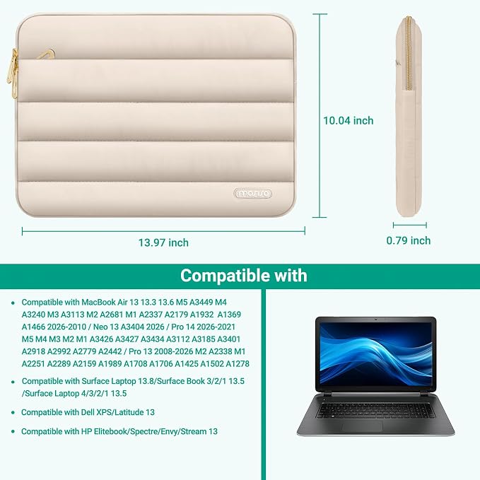 MOSISO Laptop Case 13.3 inch,13-13.3 inch Puffy Laptop Sleeve Carrying Case | Compatible with MacBook Neo/Air 13.6/Pro 13/14, HP Dell ASUS Lenovo, Polyester Horizontal Bag with Small Case, Sand - Image 9