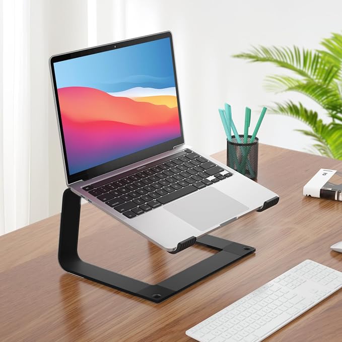 Laptop Stand for Desk Portable Computer Riser Metal Notebook Holder Printer Stand Office Desk Accessories Compatible with MacBook Air, Pro, Dell, HP, Lenovo and All 10-16" Laptops, Black - Image 6