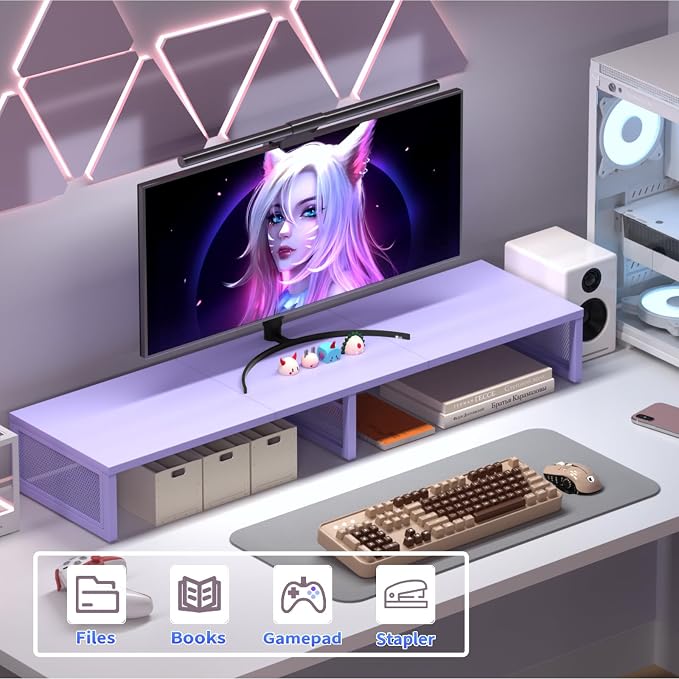 Dual Computer Monitor Stand Riser, Desk Organizers and Accessories, Printer & TV Stand, Desk Shelf, Office Desk Accessories & Desktop Workspace Organizer for Office Supplies, Purple - Image 7