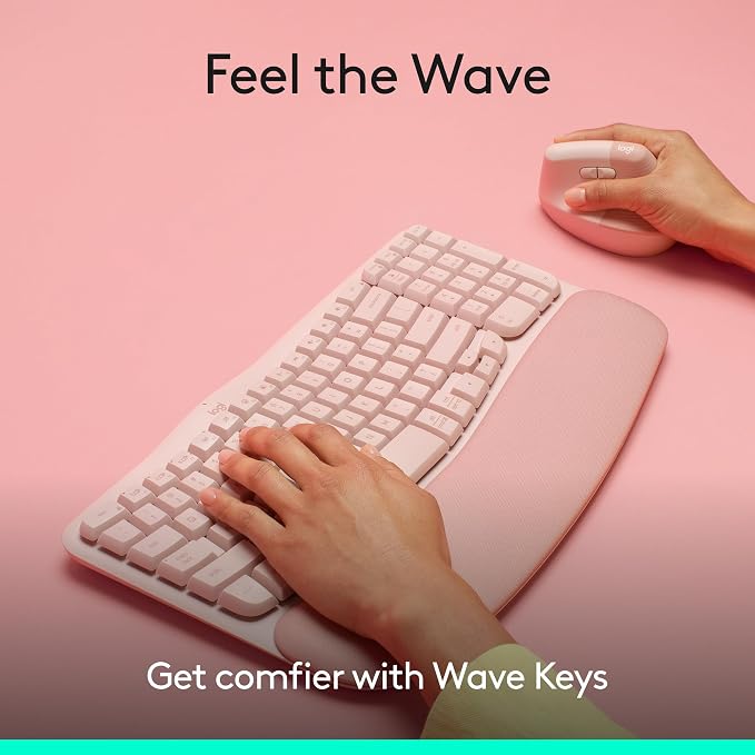 Logitech Wave Keys Wireless Ergonomic Keyboard - Rose | Cushioned palm rest, comfortable natural typing, Easy-Switch, Logi Bolt Receiver, Multi-OS, Windows/Mac - Image 2