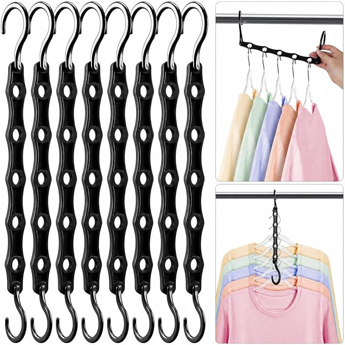 HOUSE DAY Closet Organizers and Storage 8 Pack - Black, Saving Closet Space | Space Saver Hanger Organizer, Closet Organization for Dorm, Apartment, Dorm Room Essentials for Grouping Clothes by HOUSEDAY