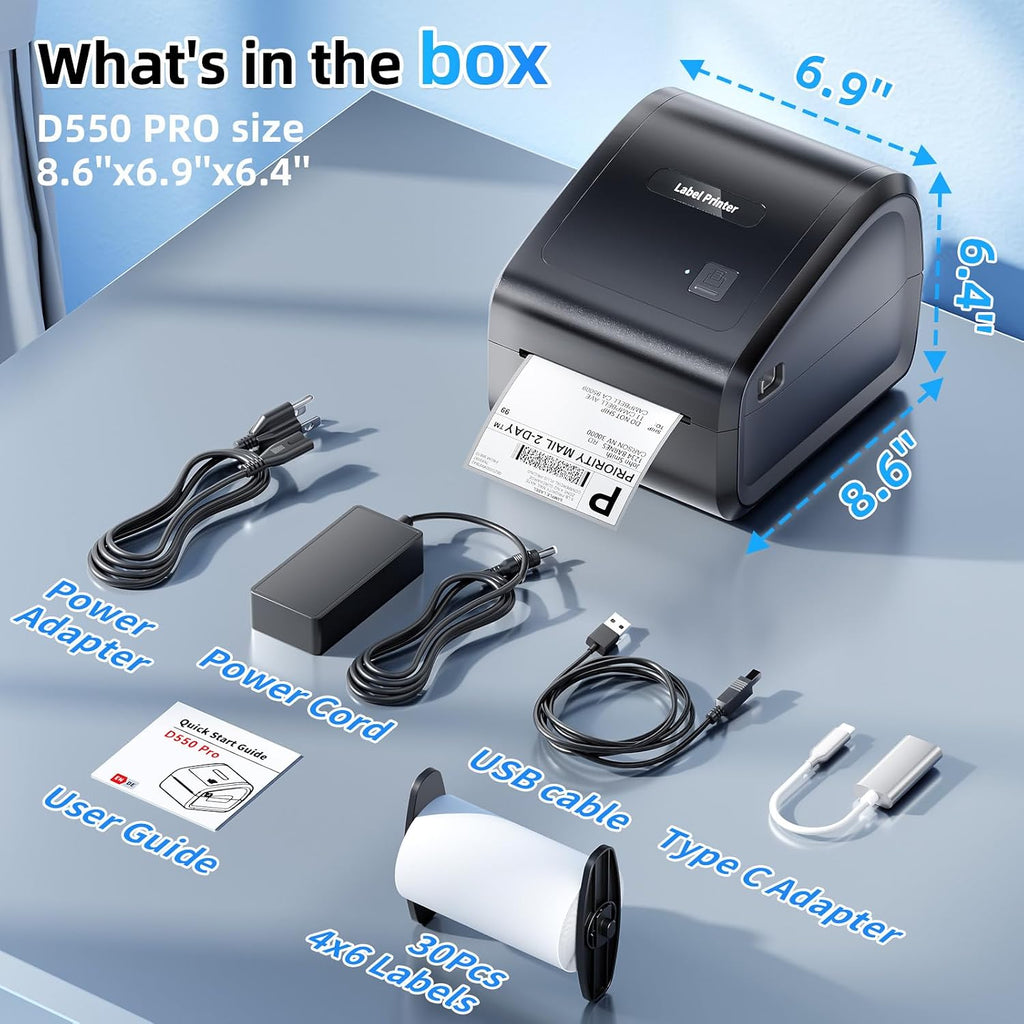 Bluetooth Thermal Label Printer 4x6 with Built-in Paper Bin - Image 7