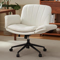Dowinx Criss Cross Chair with Five-Level Adjustable Arms and Wheels - Comfortable Ergonomic PU Leather Swivel Vanity Chair - Computer Makeup Chair for Home Office, Bedroom, Vanity Room -Milk White by Dowinx
