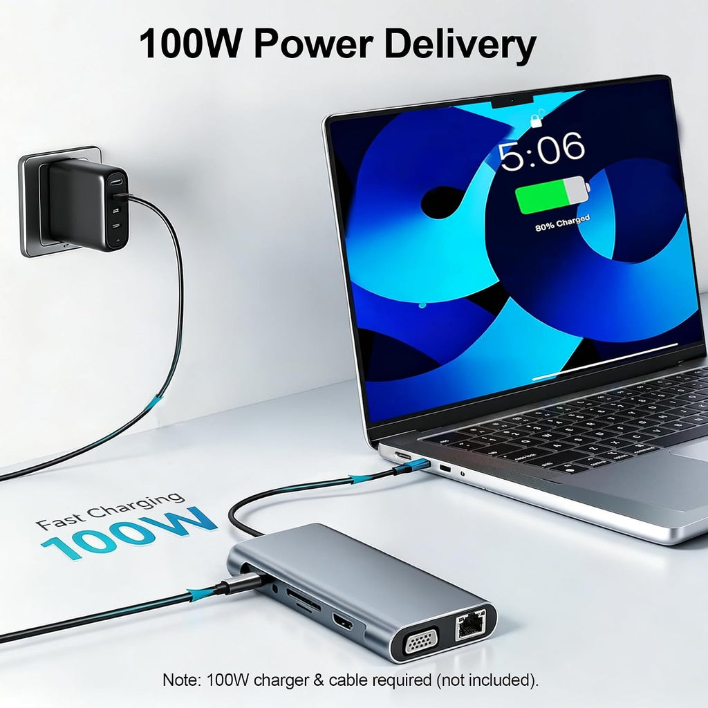 USB C Hub Multiport Adapter, 11 in 1 USB C Docking Station with 4K HDMI, 1080P VGA, 100W PD, USB 3.0, RJ45 Ethernet, TF/SD Card Reader, 3.5mm Audio, USBC Dongle for MacBook Pro/Air, Windows, Laptops - Image 3