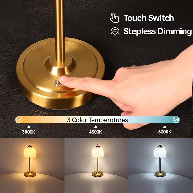 Shenmoyl Set of 2 Tulip Table Lamp with 5000mAh Battery & Touch Control, Cordless Table Lamp with 3 Colors, Dimmable Rechargeable Table Lamps for Bedroom, Living Room, Entryways (White Tulip) - Image 4