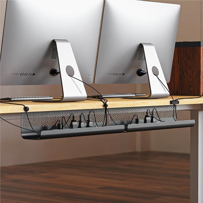 KHAMAL Cable Management Under Desk 52PCS - Cable Management Tray Kit Ventilated Hexagonal Design with Cable Clips, Wire Ties, Cord Holder & Screws for Office, Home - 4 Black Sets - Image 7