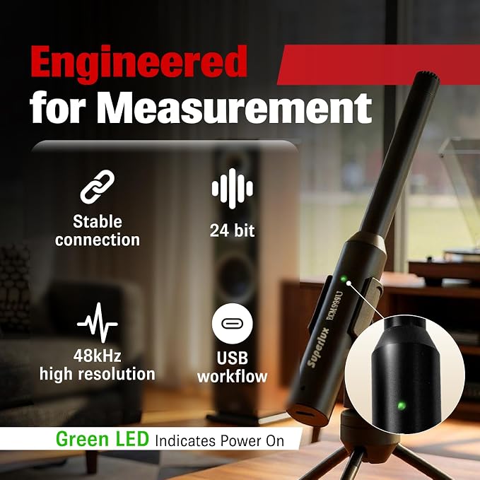 Superlux ECM999U USB-C Measurement Microphone, 24-Bit/48kHz, 10Hz–20kHz | For engineers and educators measuring rooms or speakers; USB-C plug-and-play, 24-bit/48kHz capture and 10Hz–20kHz response - Image 3