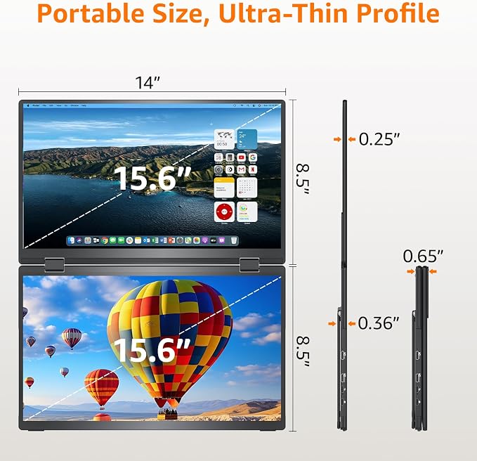 Upperizon Portable Monitor Foldable Dual Screen 15.6 inch FHD 107% sRGB IPS HDMI USB-C Travel Monitor for Laptop Mac PC Windows, DisplayLink Stacked Screen Extender with Kickstand, VESA Compatible - Image 8