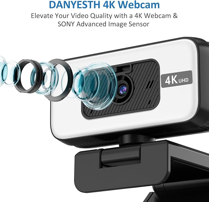 4K Webcam for PC, AutoFocus Webcam with Light for Desktop Computer | Web Camera with Microphone, FOV 80°, USB Plug and Play, Laptop Web Cam for Live Streaming, Online Teaching, Meetings - Image 2