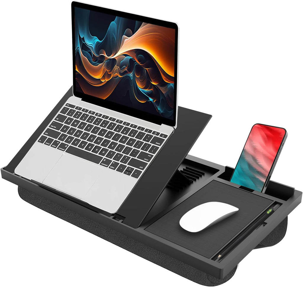 Laptop Lap Desk with Cushion - 9 Adjustable Angles, Fits Up to 15.6 inch Laptops, Built-in Mouse Pad, Phone and Pen Slots. Portable Writing Board for Bed, Sofa, and Work Table by FICARTS