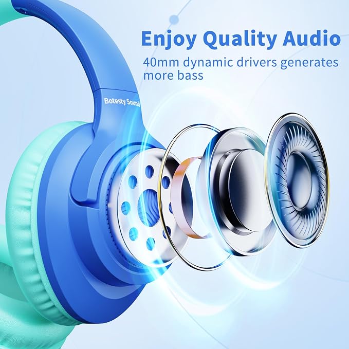 Botesty Sound Wired Headphones with Microphone, Over Ear 3.5mm Plug in Headphones with 4.9ft Tangle-Free Nylon Cord for Tablet, Laptop, MP3/4, School, Airplane Travel (Blue) - Image 7