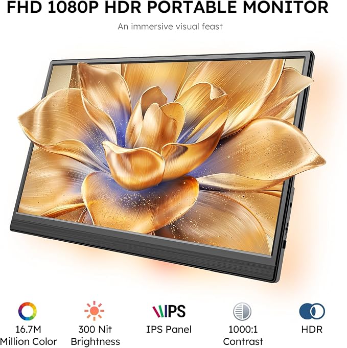 Portable Monitor for Laptop FHD 15.6" 1080P Ultra-Slim USB-C&HDMI | External Second Screen for Laptop Travel Monitor, Dual Speaker-Screen Extender for PC/Mac/Phone/PS4/5/Xbox/Switch-VESA*2 - Image 5