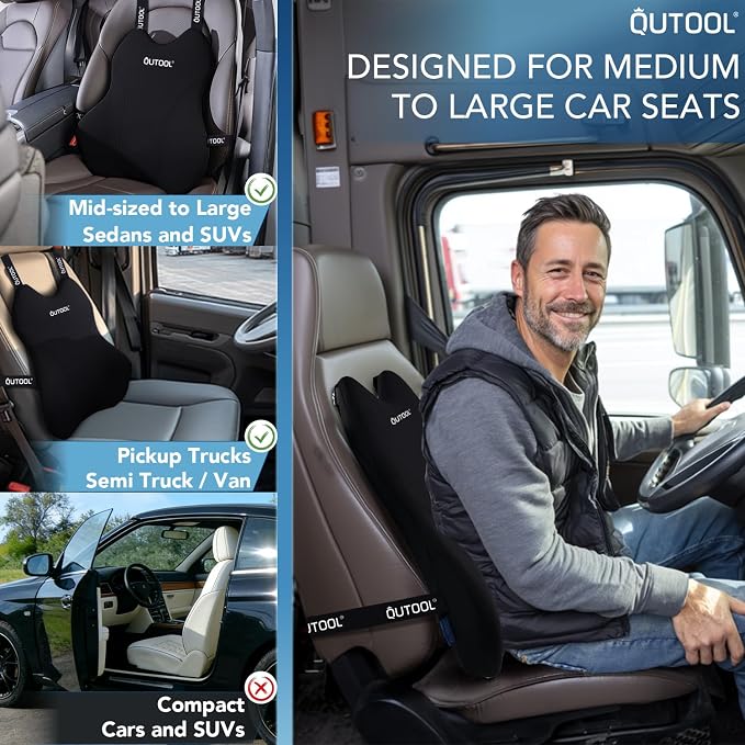 Lumbar Support Pillow for Car, Truck Accessories Travel Essentials, Memory Foam Back Cushion for Driving Seat, Back Pain Relief,Washable Cover, Lower Back Support Fits Most Cars(Black) - Image 4