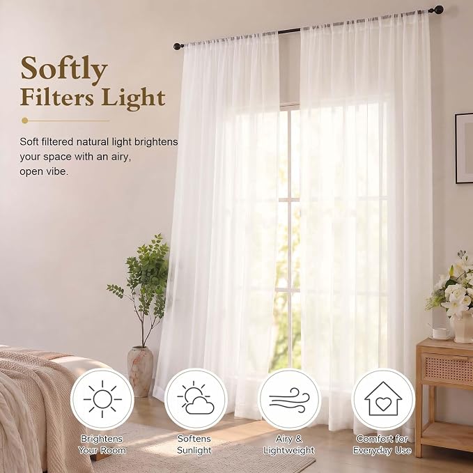 Ivory Sheer Curtains 72 Inches Long for Living Room 2 Panels Set | Sheer White Curtains for Bedroom, Rod Pocket Airy Light Filtering Window Treatments, 2pcs, Each Panel 42" Width x 72" Long - Image 2