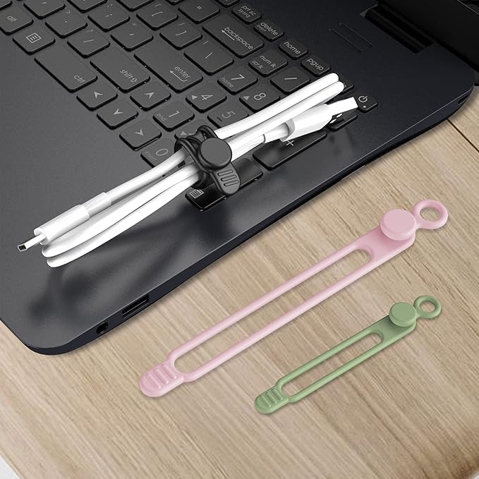 24Pcs Silicone Cable Ties, Cord Organizer Cable Management-2Sizes | Reusable Cord Ties for Electronics, Office Desk Accessories, Home Travel Essentials, Easy to Use, 4.2" and 7.1"-4 Colors - Image 7