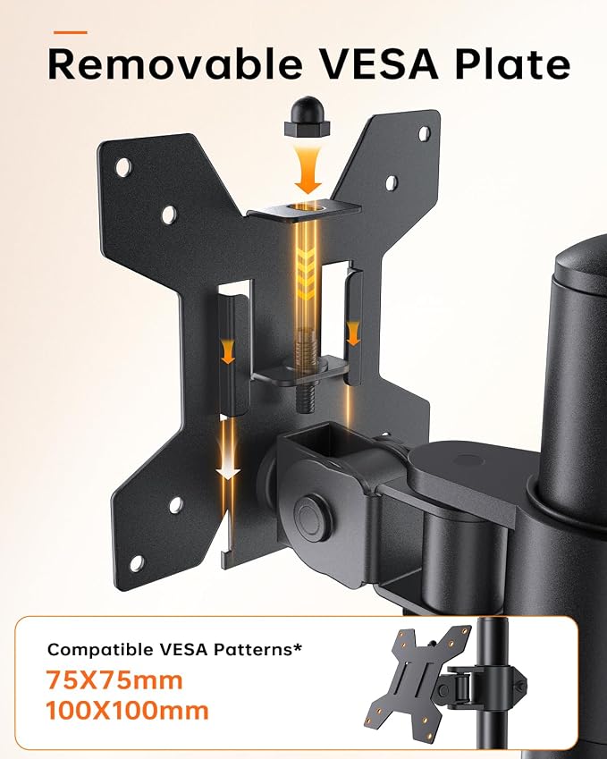 Extra Tall Monitor Arm for 13-27" Monitors, 31.5" Pole, Height Adjustable | Full-motion adjustment with swivel, tilt and rotation, supports up to 17.6 lbs, VESA 75x75-100x100mm, C-clamp mount - Image 7