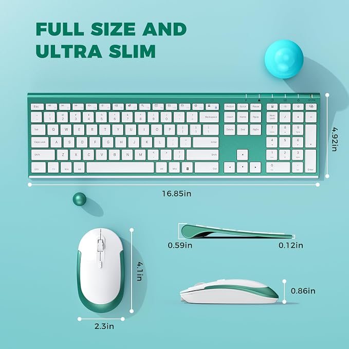 Vssoplor Wireless Keyboard and Mouse, Rechargeable Ultra Slim, Green | Quiet Full-Size Keyboard and Mouse Combo Set, for Laptop, PC, Notebook, Desktop, 2.4GHz Stable Connection, Ideal for Office - Image 3