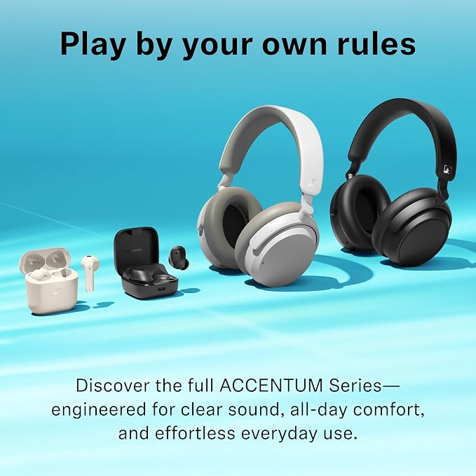 Sennheiser ACCENTUM Wireless Bluetooth Headphones Noise Cancelling - Up to 50HR Playtime, Hybrid Noise Cancelling (ANC), All-Day Comfort, Bluetooth Over Ear Headphones for School, Traveling, Black - Image 10